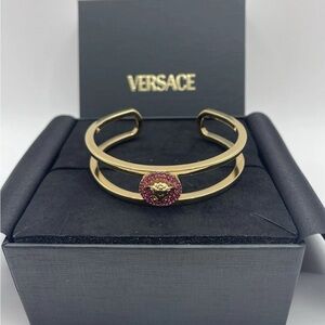 NWT Versace Gold Bracelet with Pink Medusa Accent